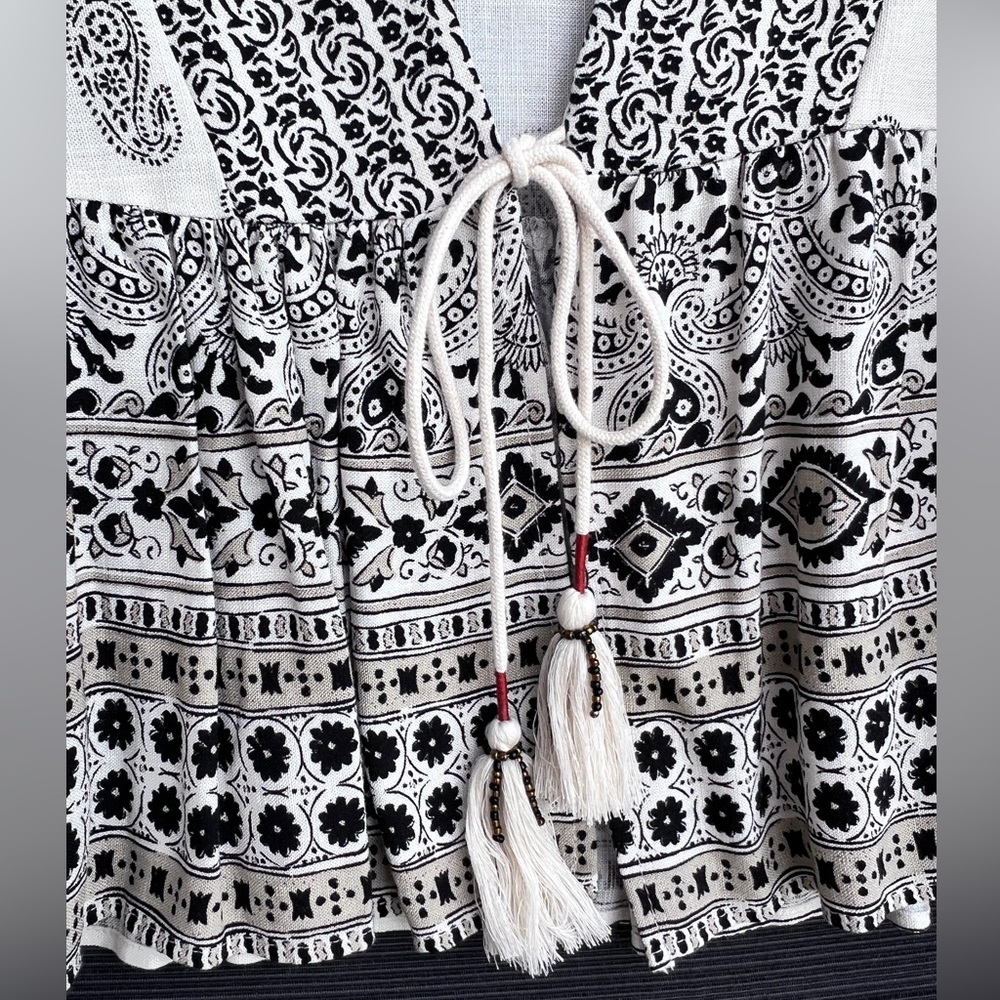 ZARA Linen paisley boho blouse ivory size S - Picture 9 of 17